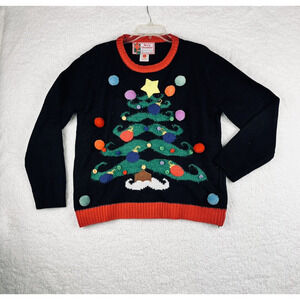 Vintage Christmas Sweater Women's Size Large Tree Working Lights Holiday Party